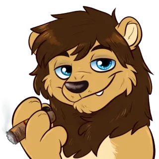 😏 león, cigarro, furry, dibujos animados, antropomórfico, animal, fumando telegram sticker