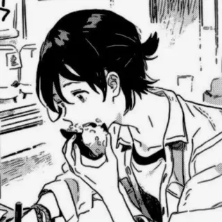 🤔 eating, manga, anime, character, boy telegram sticker