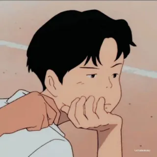 😒 Anime, Menino, Pensando, Retro, Desenho animado, Ilustração telegram sticker