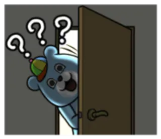 🌒 oso de dibujos animados, curioso, signos de interrogación, espiando, puerta, animación whatsapp sticker