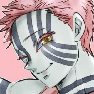😊 Akaza Demon Slayer Аниме, Демон, В полоску, Розовые волосы telegram sticker