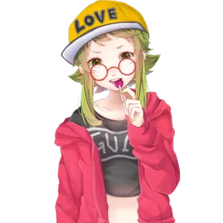 😋 LOVE Anime Mädchen, Lutscher, Süß, Gelb, Rot, Mütze, Liebe telegram sticker