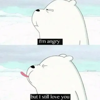 🥺 I'm angry but I still love you colère, amour, ours polaire, dessin animé, animation, drôle telegram sticker