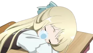 💤 Anime, Dormire, Studentessa, Sognando, Tavolo, Carino telegram sticker