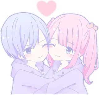 ♥️ Anime, Lucu, Kawaii, Cinta, Hati, Pasangan, Kartun whatsapp sticker