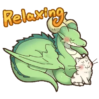 😌 Relaxing dragon, chat, relaxant, mignon, dessin animé, animal, animal de compagnie telegram sticker