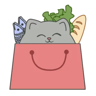 👜 고양이, 장바구니, 음식, 물고기, 빵, 쇼핑, 동물, 귀여운 telegram sticker