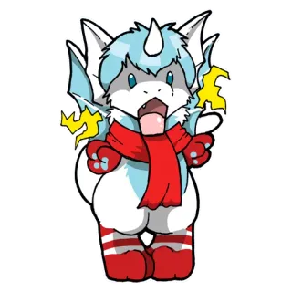 😵 Kartun, Lucu, Monster, Syal, Kaos kaki, Musim dingin, Petir, Kawaii telegram sticker