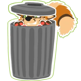 🗑 Fellwesen, Tier, Mülleimer, Cartoon, Süß, Fuchs telegram sticker