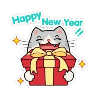 🎁 Happy New Year chat, nouvel an, joyeux, cadeau, fête, animal, vacances telegram sticker