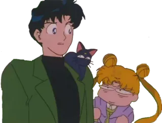 😑 Mamoru Chiba Sailor Moon อนิเมะ, เซเลอร์มูน, จิบะ มาโมรุ, หน้ากากทักซิโด้, ลูน่า telegram sticker