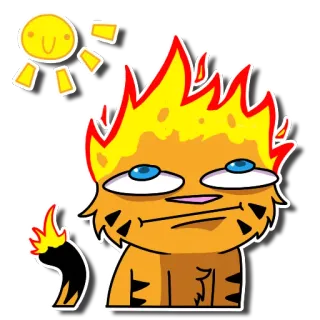 🔥 tigre, desenho animado, chamas, sol, fofo, animal telegram sticker