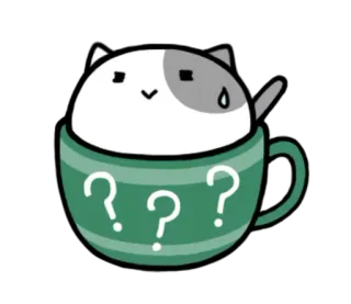 ❓ gato, pontos de interrogação, xícara, adesivo, desenho animado, fofo telegram sticker