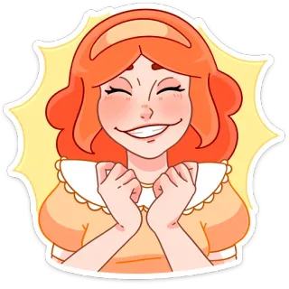 🥳 만화, 소녀, 웃는, 쾌활한, 행복한, 여자, 여성 telegram sticker