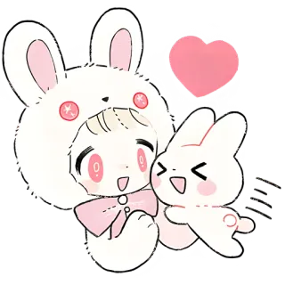🤗 thỏ, dễ thương, kawaii, động vật, hoạt hình, trái tim, hồng telegram sticker