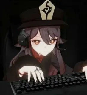 🤨 Hu Tao Genshin Impact Anime, Videospiel, Gamer, Charakter, Hut, Kopfhörer whatsapp sticker