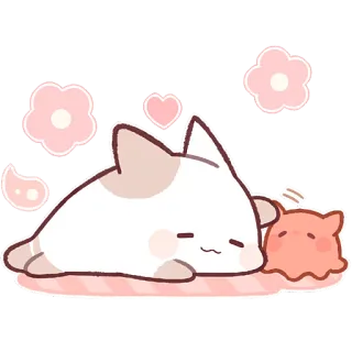 😇 cat, sleep, cute, kawaii, pink, flower, heart telegram sticker