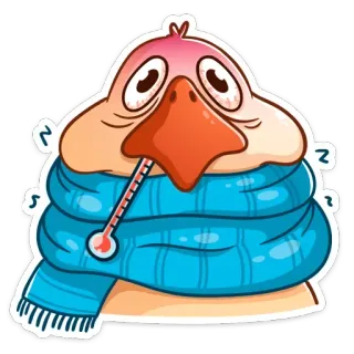 🤒 sick, bird, thermometer, cold, flu, ill, scarf whatsapp sticker