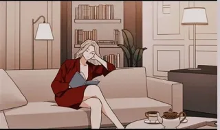 😑 kobieta, czytanie, kanapa, książka, salon, relaks telegram sticker