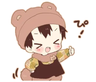😁 ぴ! imut, anak laki-laki, beruang, anime, kawaii, jepang, salam telegram sticker