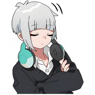 😒 Anime, Garota, Fones de ouvido, Cabelo branco, Desenho animado, Personagem telegram sticker