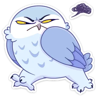 😒 búho, enojado, ánimo, pájaro, dibujos animados whatsapp sticker