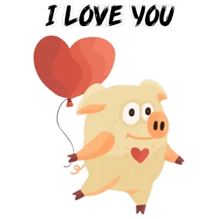 😍 I LOVE YOU 돼지, 사랑, 풍선, 하트, 만화, 귀여운, 동물 whatsapp sticker