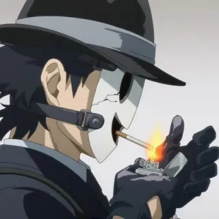 🚬 Sniper Mask High-Rise Invasion anime, sniper mask, high rise invasion, mask, hat, cigarette, lighter telegram sticker