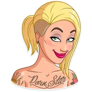 😏 Porn Star mulher, tatuagem, loira, garota, beleza, atraente telegram sticker