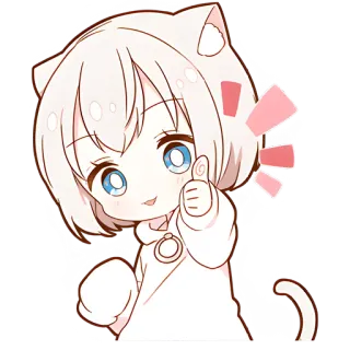 👍 fille chat, animé, kawaii, chibi, mignon, geste telegram sticker