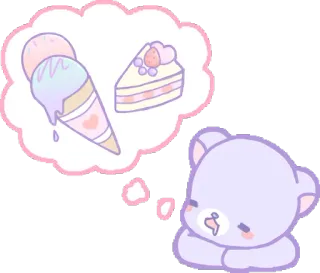 🍰 es krim, kue, makanan penutup, imut, beruang, mimpi, makanan, kawaii whatsapp sticker