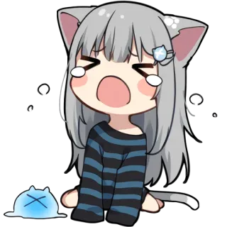 😭 аниме, девушка-кошка, плачет, грустный, каваи, мультфильм whatsapp sticker