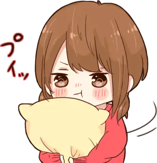 😡 プイッ Anime, Manga, Mignon, Fille, Oreiller, Cheveux Bruns, Mécontent telegram sticker