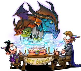 5⃣ HAPPY BIRTHDAY 생일, 용, 판타지, 축하, 케이크, 마법사, 괴물 telegram sticker