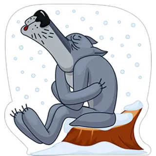 😞 หมาป่า, สัตว์, ฤดูหนาว, การ์ตูน, หิมะ telegram sticker