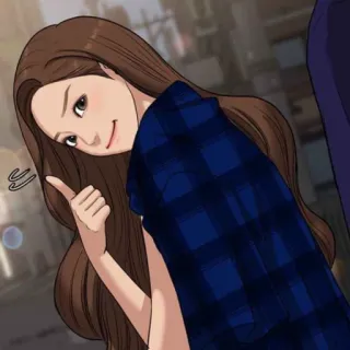 🛍 Cartoon, Mädchen, Geste, Finger, Brünette telegram sticker