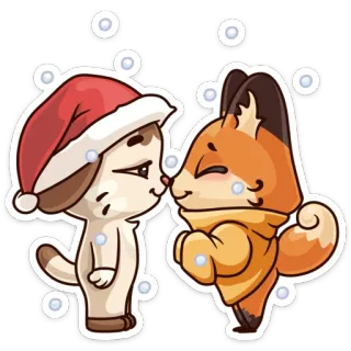 ☺️ Katze, Fuchs, Winter, Tiere, Weihnachten, Hut, Cartoon, Kawaii telegram sticker