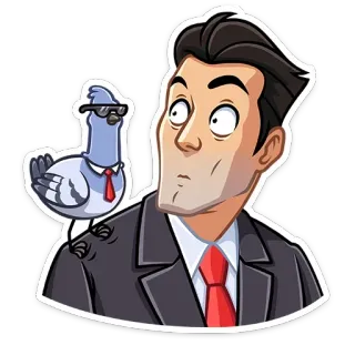 🐦 homme, pigeon, dessin animé, costume, cravate, yeux whatsapp sticker
