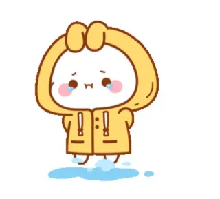 🍼 triste, llorando, lluvia, mono, conejo, amarillo, impermeable telegram sticker