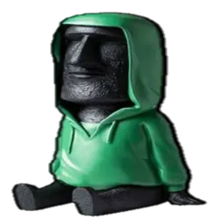 🗿 โมไอ, เกาะอีสเตอร์, เสื้อฮู้ด, รูปปั้น, หุ่น, สีเขียว telegram sticker