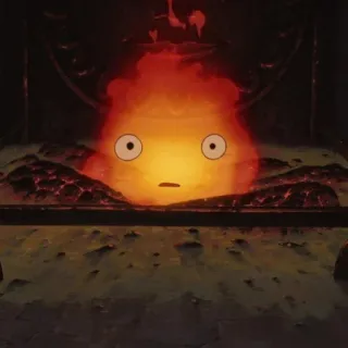 😮 Calcifer Howl's Moving Castle fuoco, demone, anime, ghibli, carino telegram sticker