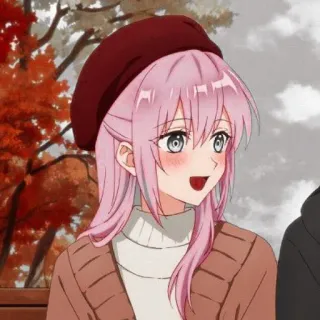 📎 Anime, Mädchen, pinke Haare, Beret, Cartoon telegram sticker
