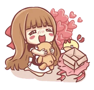 🎁 Cartoon, Anime, Mädchen, Herzen, Süß, Kawaii, Teddybär, Geschenk telegram sticker