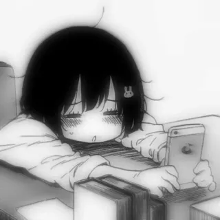 🎡 Fille anime, Manga, Triste, Téléphone, Livres, Noir et blanc, Dessin animé telegram sticker