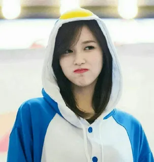 🐧 pingouin, k-pop, mina, twice, idol, asiatique, sweat à capuche, mignon telegram sticker