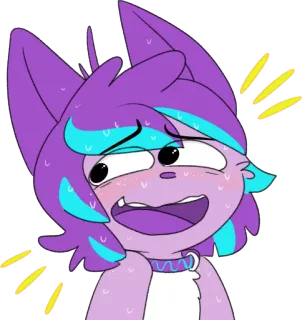 ♨ เหงื่อออก, กังวล, การ์ตูน, ตัวละคร, เหนื่อยล้า, สีม่วง, กังวล telegram sticker