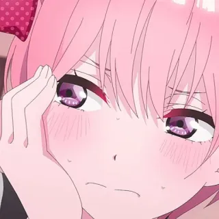 🦊 anime, chica, pelo rosa, triste, personaje, linda telegram sticker