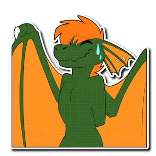 😅 dragão, réptil, antropomórfico, suando, desenho animado, asas laranjas, pele verde telegram sticker