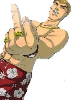 🖕 dito medio, offensivo, cartone animato, uomo, sigaretta, spiaggia, floreale, pantaloncini telegram sticker