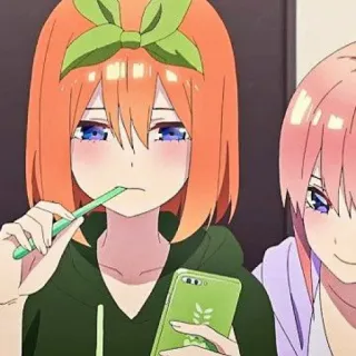 🧩 Anime, Fille, Brosse à dents, Téléphone, Mignon, Personnage, Quintessential Quintuplets telegram sticker